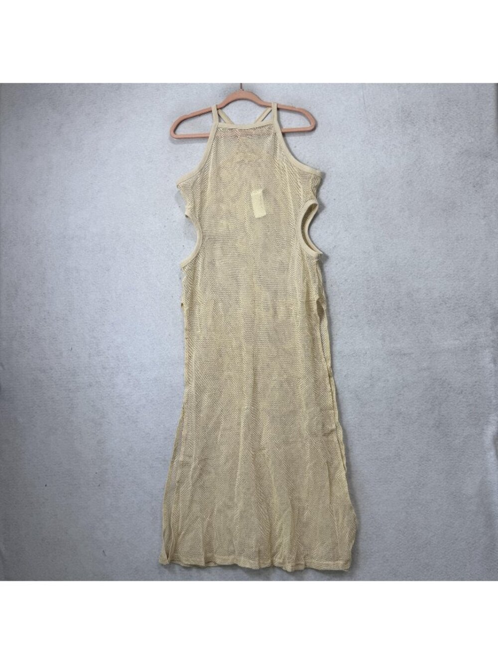 Jen's Pirate Booty Dress Womens Large Beige Mesh Halter Maxi Beach Sundress